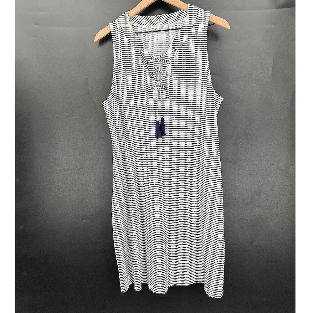 Tommy Bahama Black and White Striped Swim Coverup